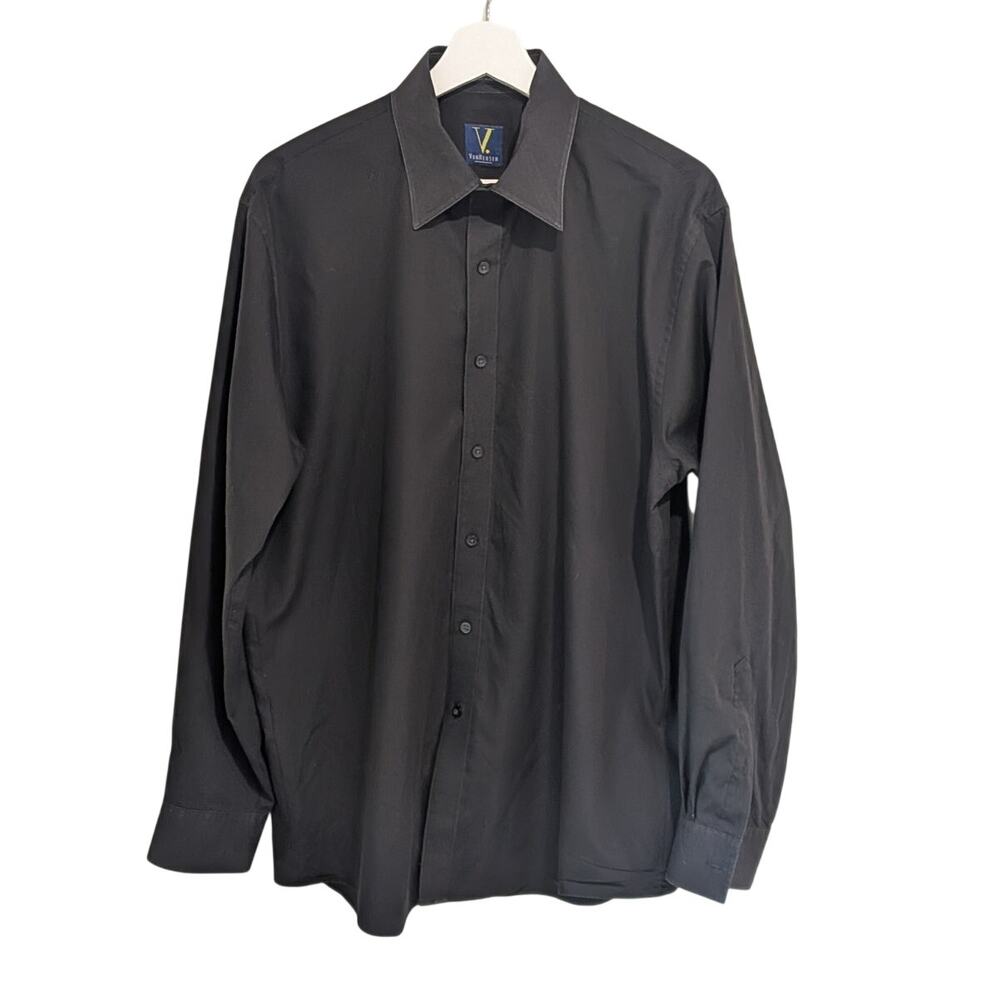 Vintage Black Van Heusen Modern Fit Dress Shirt (L) Minimalist Formal Retro